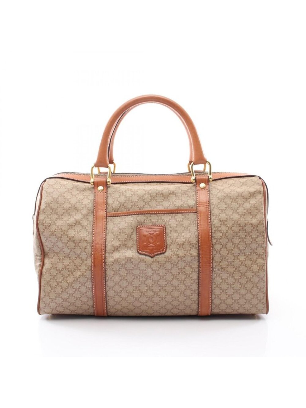 Celine Boston Bag Macadam Beige Brown Canvas Leather
